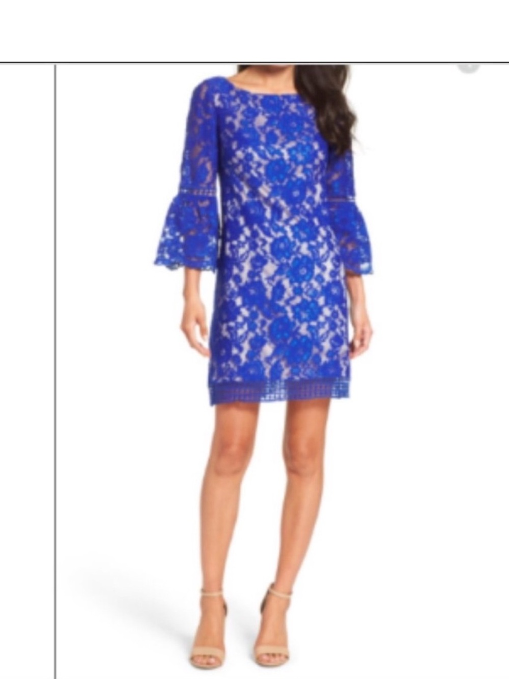Eliza J Royal Blue Lace Bell-Sleeve Shift Dress